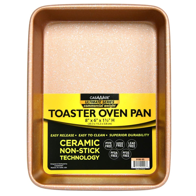 casaWare 8 x 6 x 1.75-Inch Toaster Oven Ultimate Series Commercial Weight Ceramic Non-Stick Coating Pan (Rose Gold Granite) - Image 1